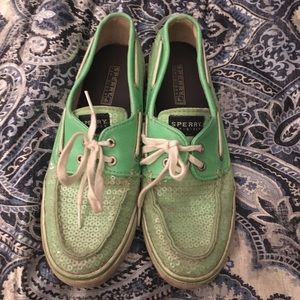 Green Sperry Boatshoes